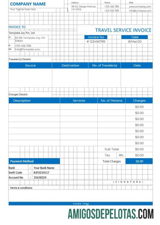 realista Modelo editável de fatura de serviço de viagem